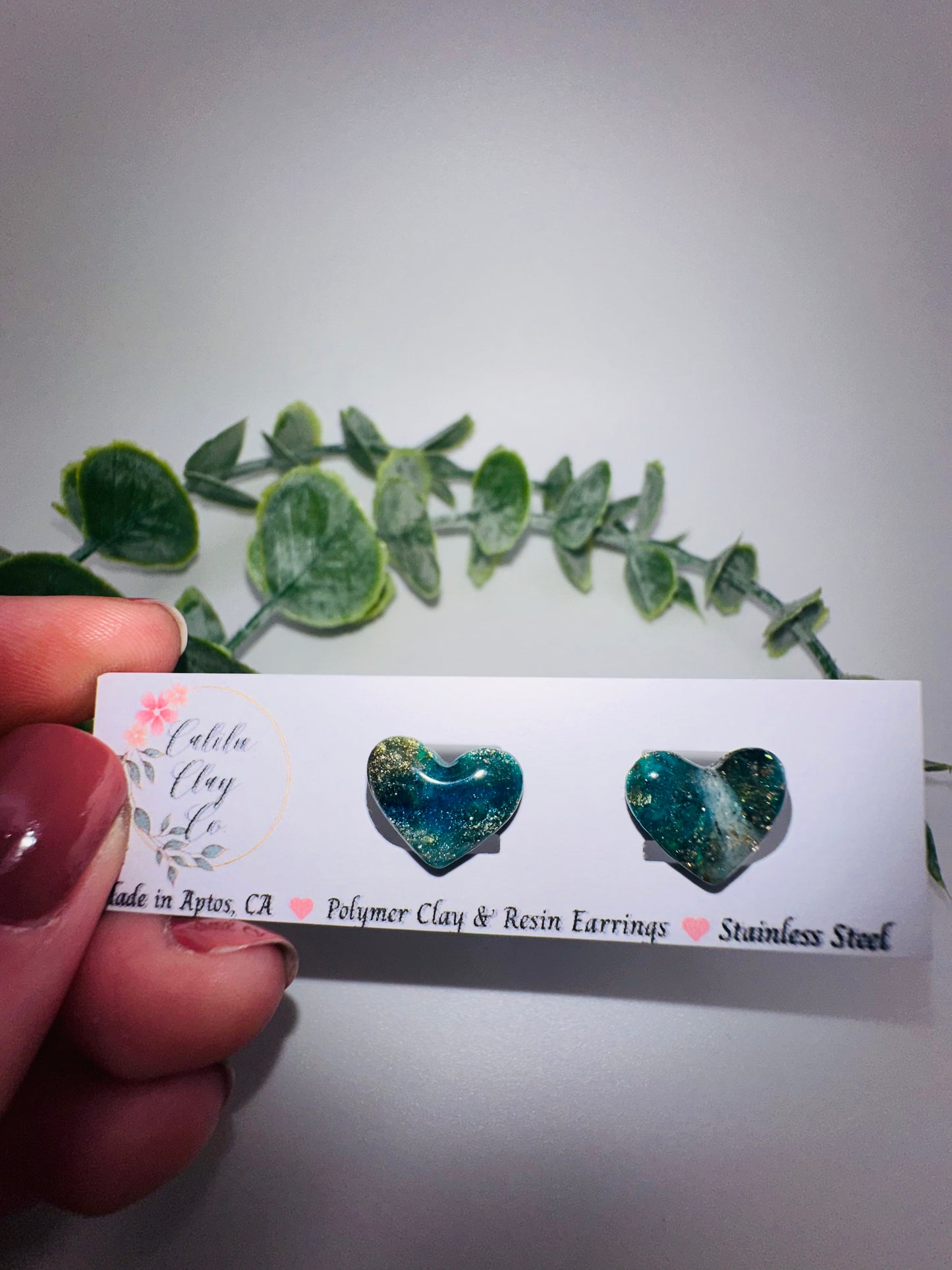 Ocean Marbled Heart Studs