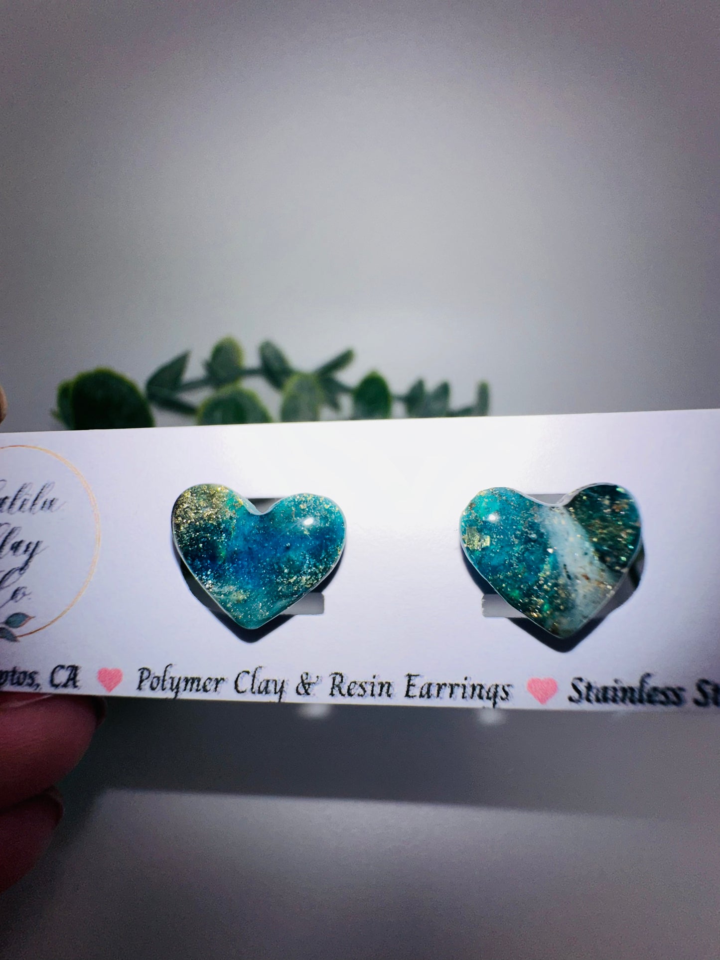 Ocean Marbled Heart Studs