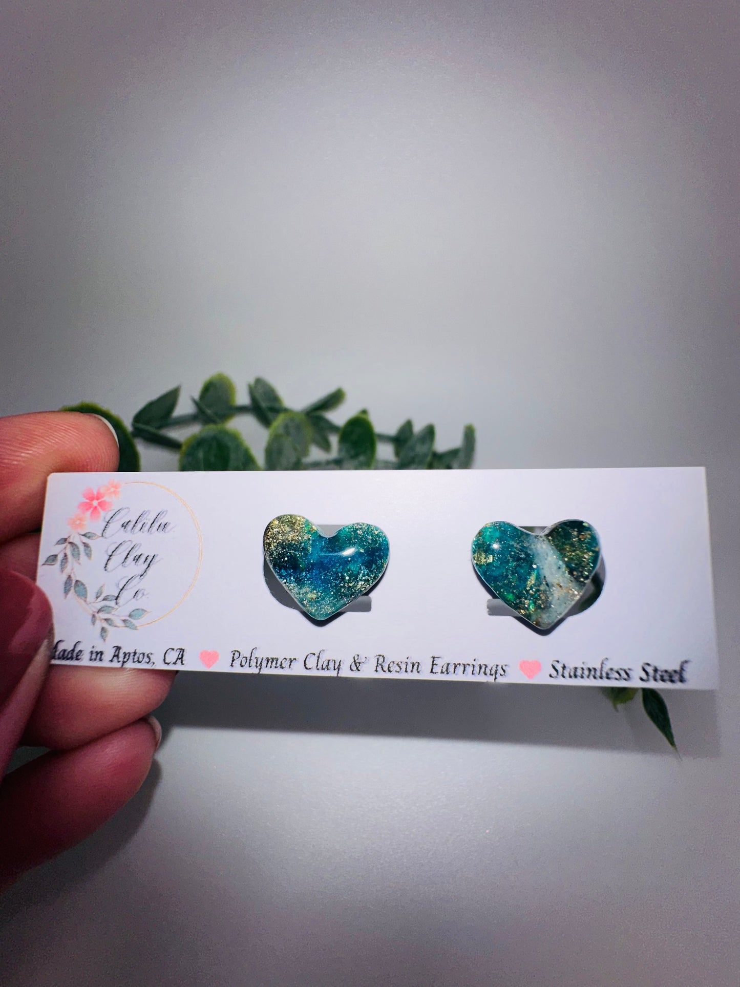 Ocean Marbled Heart Studs