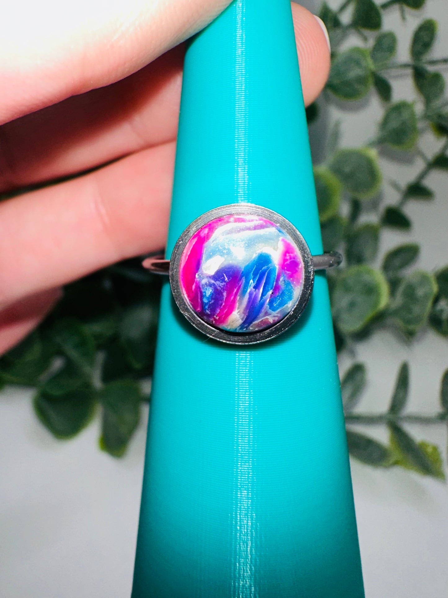 Round Adjustable Marbled Rainbow Ring