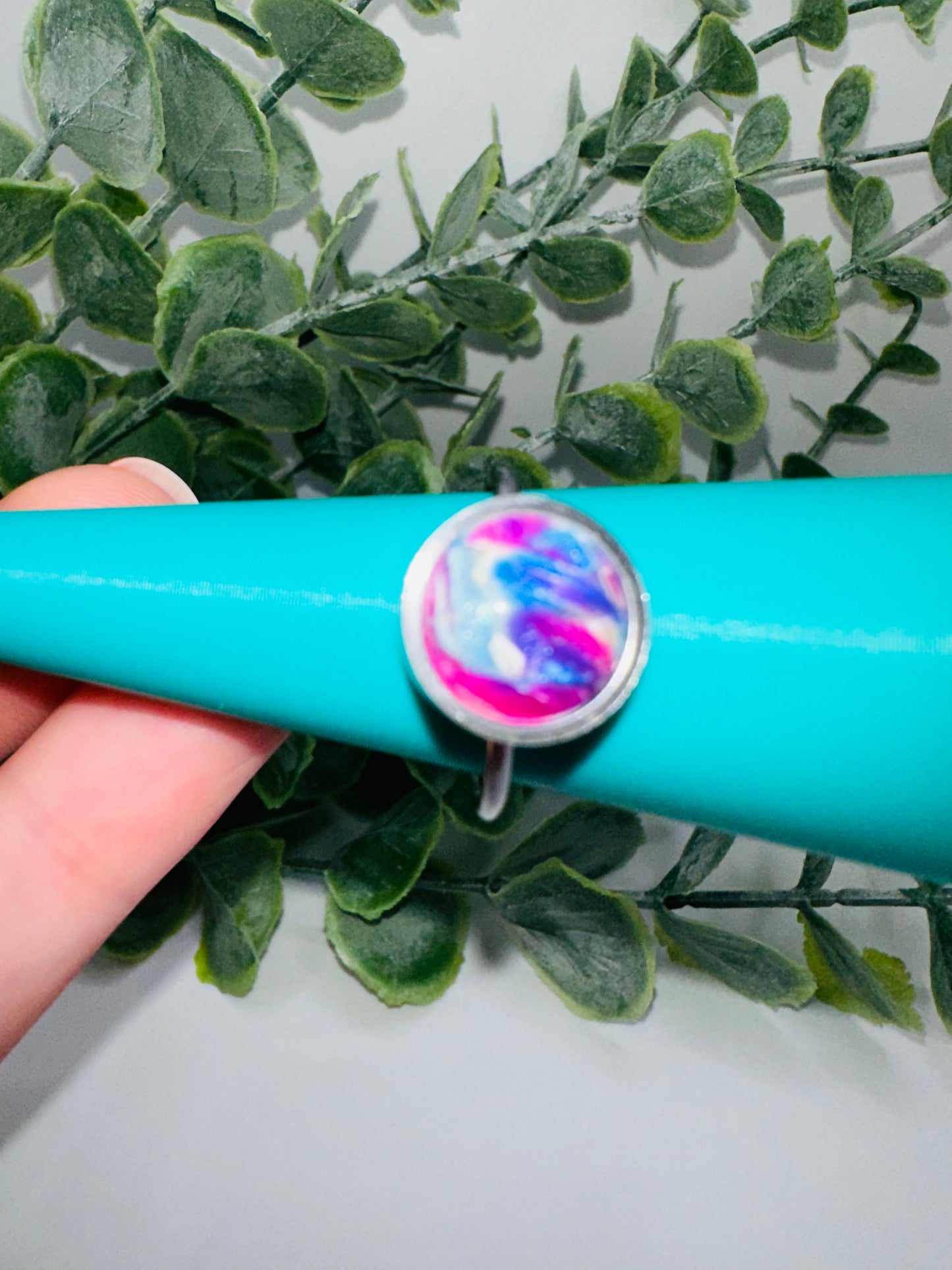 Round Adjustable Marbled Rainbow Ring