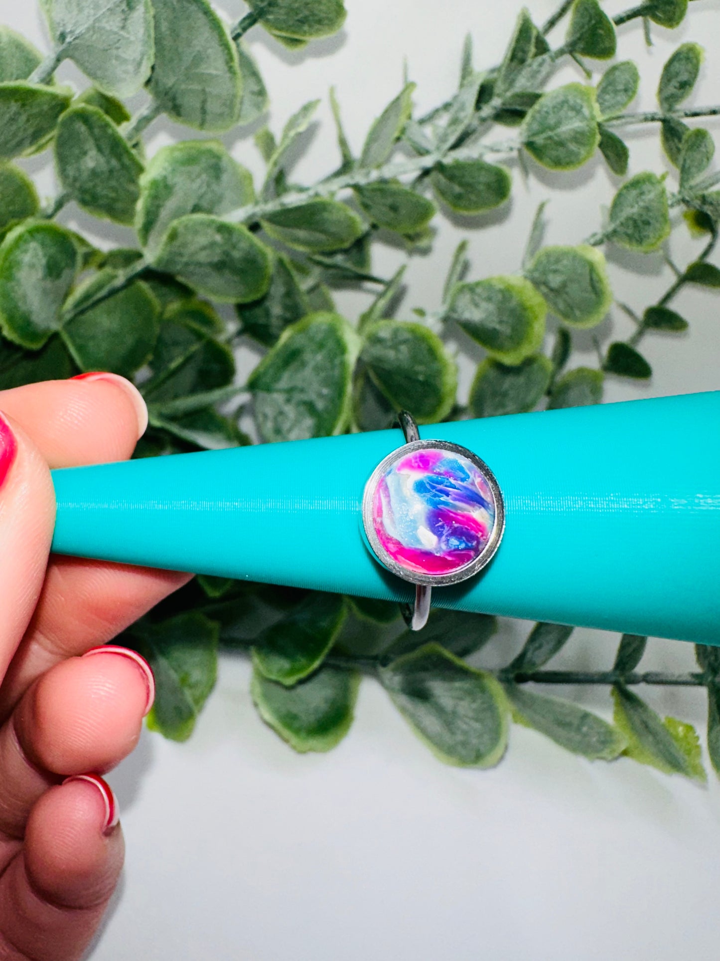 Round Adjustable Marbled Rainbow Ring