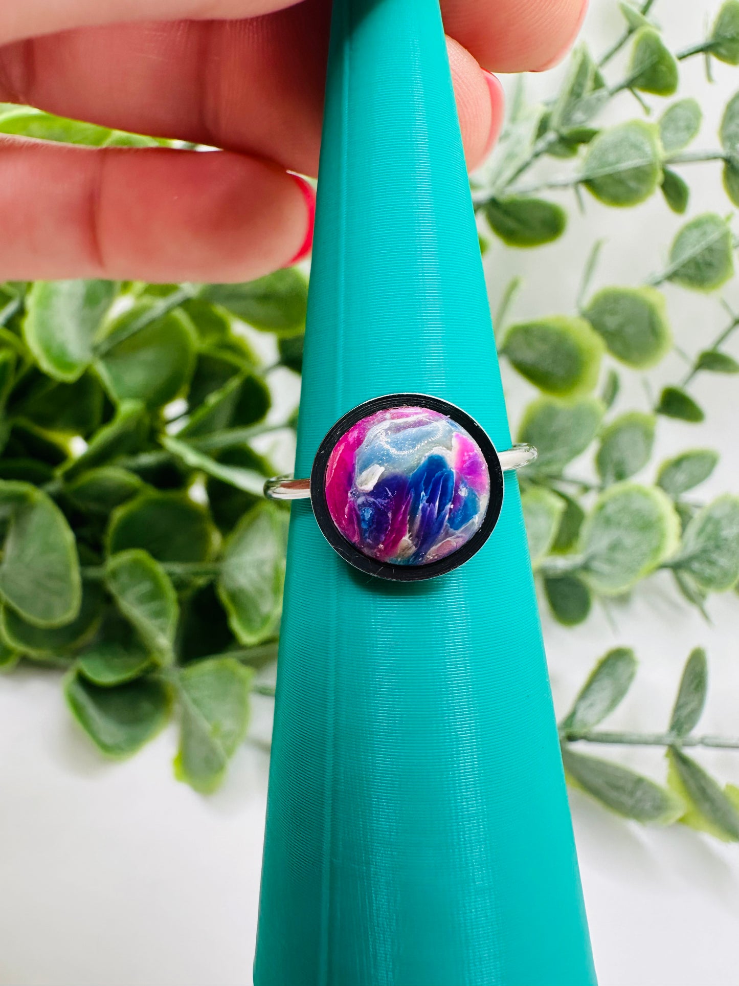 Round Adjustable Marbled Rainbow Ring