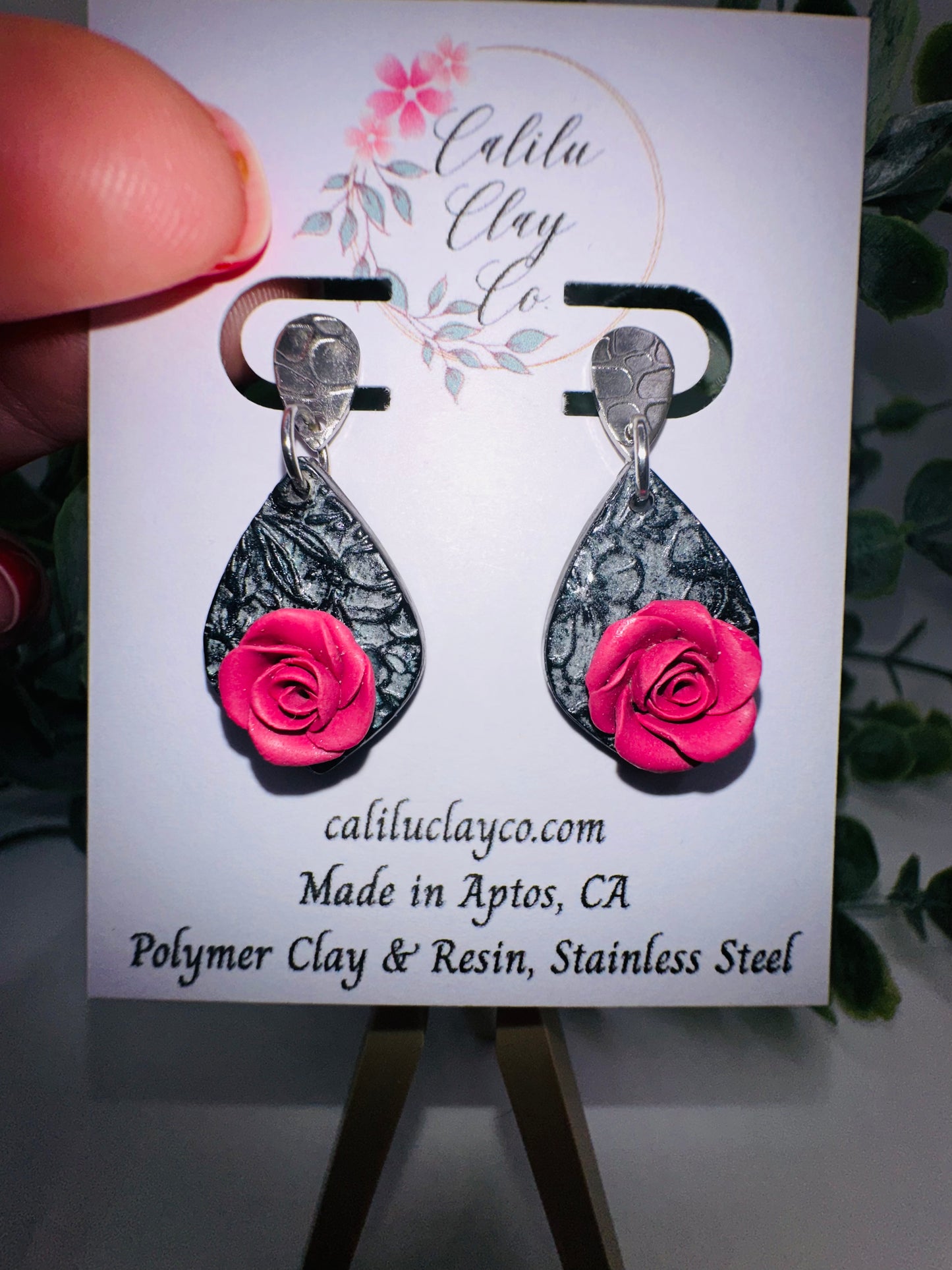 Pink Rose Teardrop Dangles