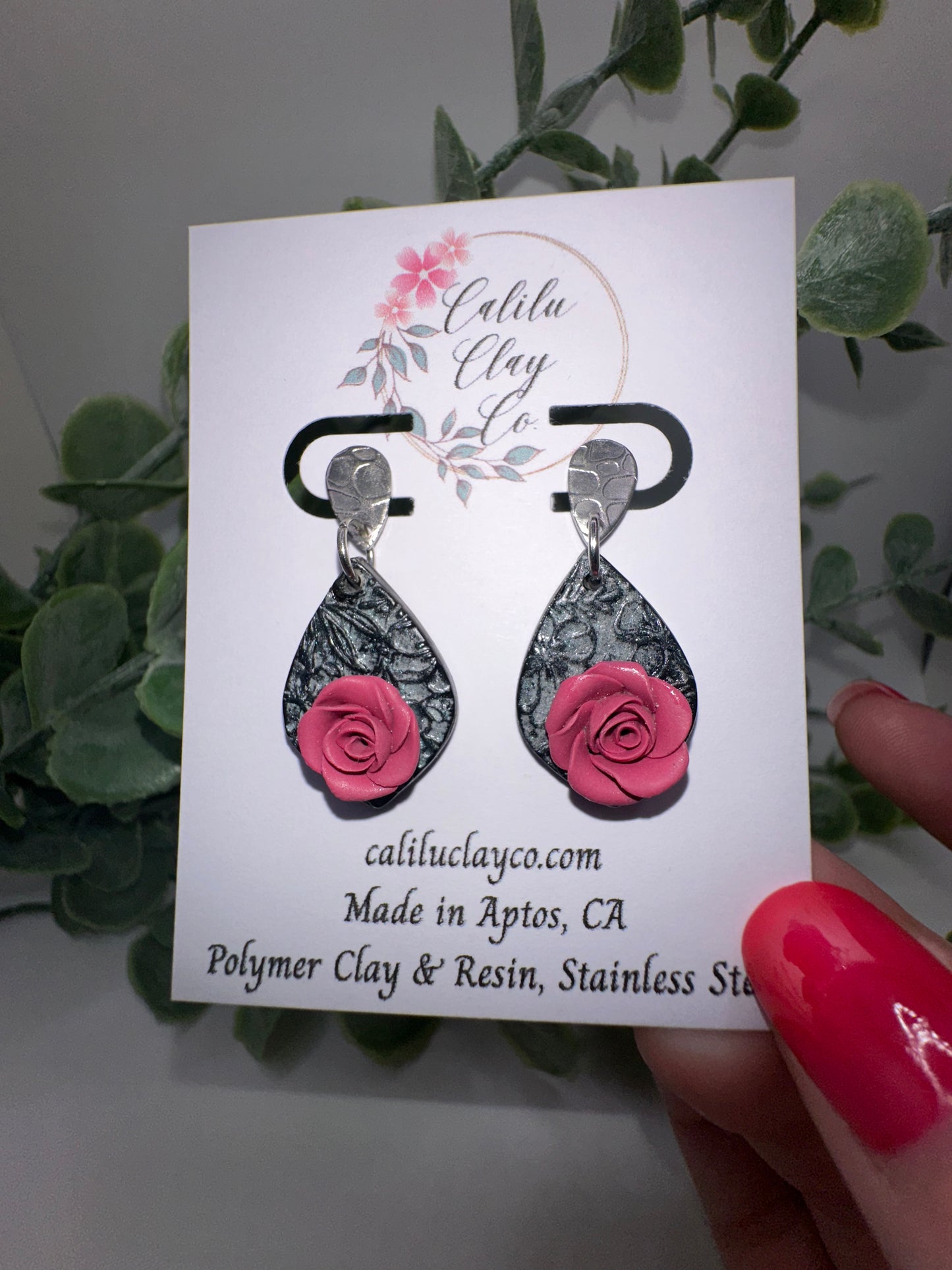 Pink Rose Teardrop Dangles
