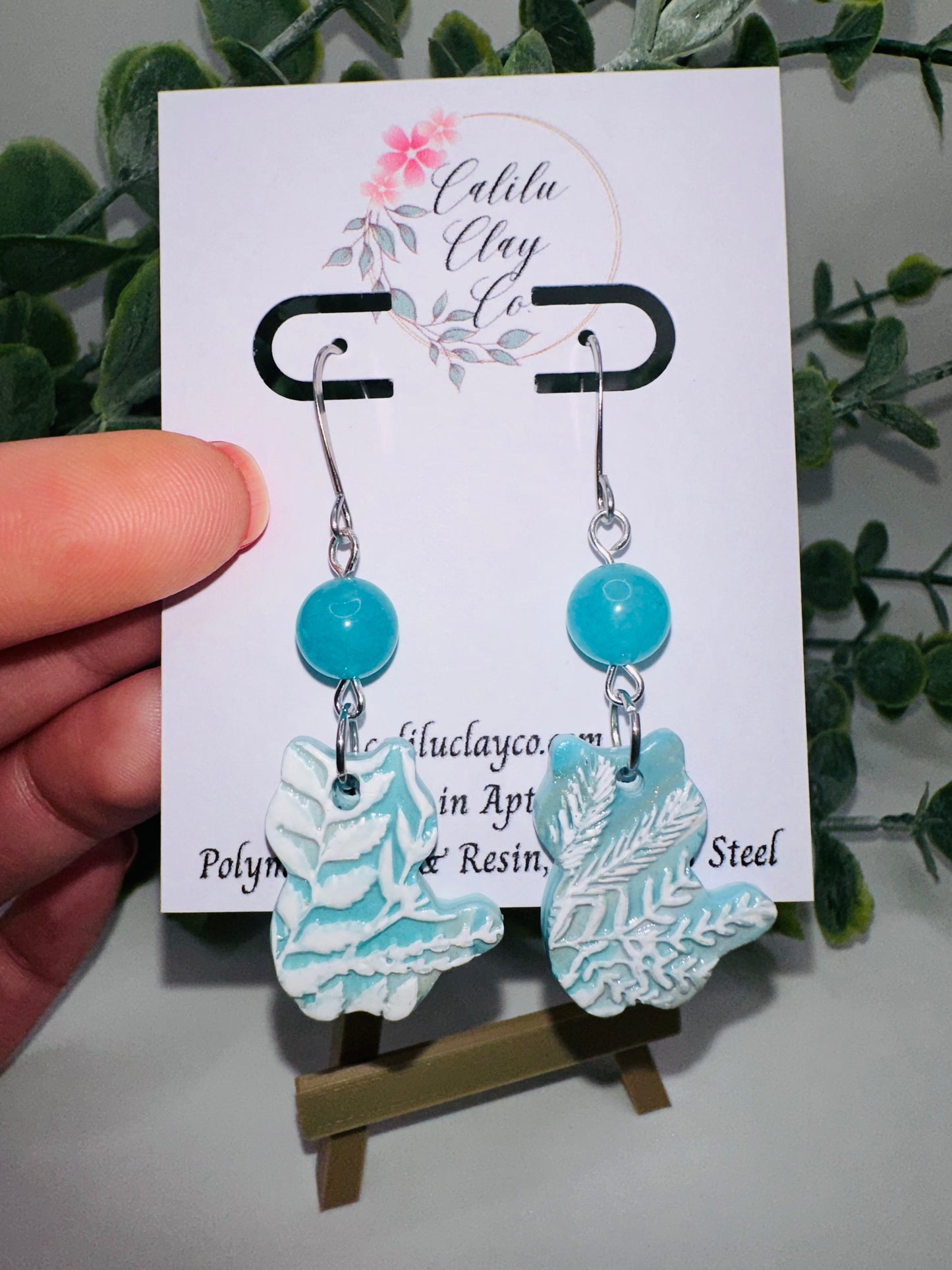Light Blue Cat Leaves Dangles