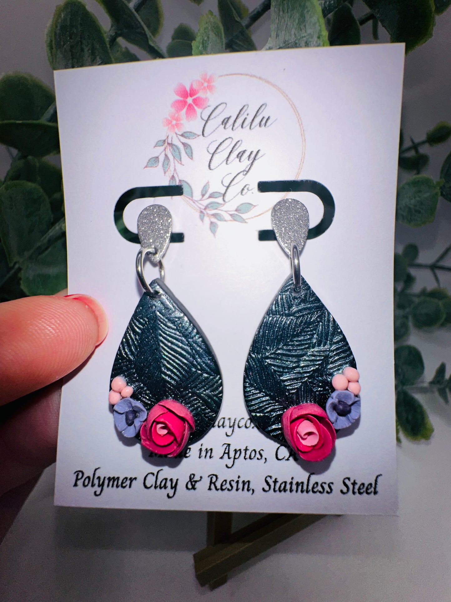 Pink and Purple Rose Teardrop Dangles