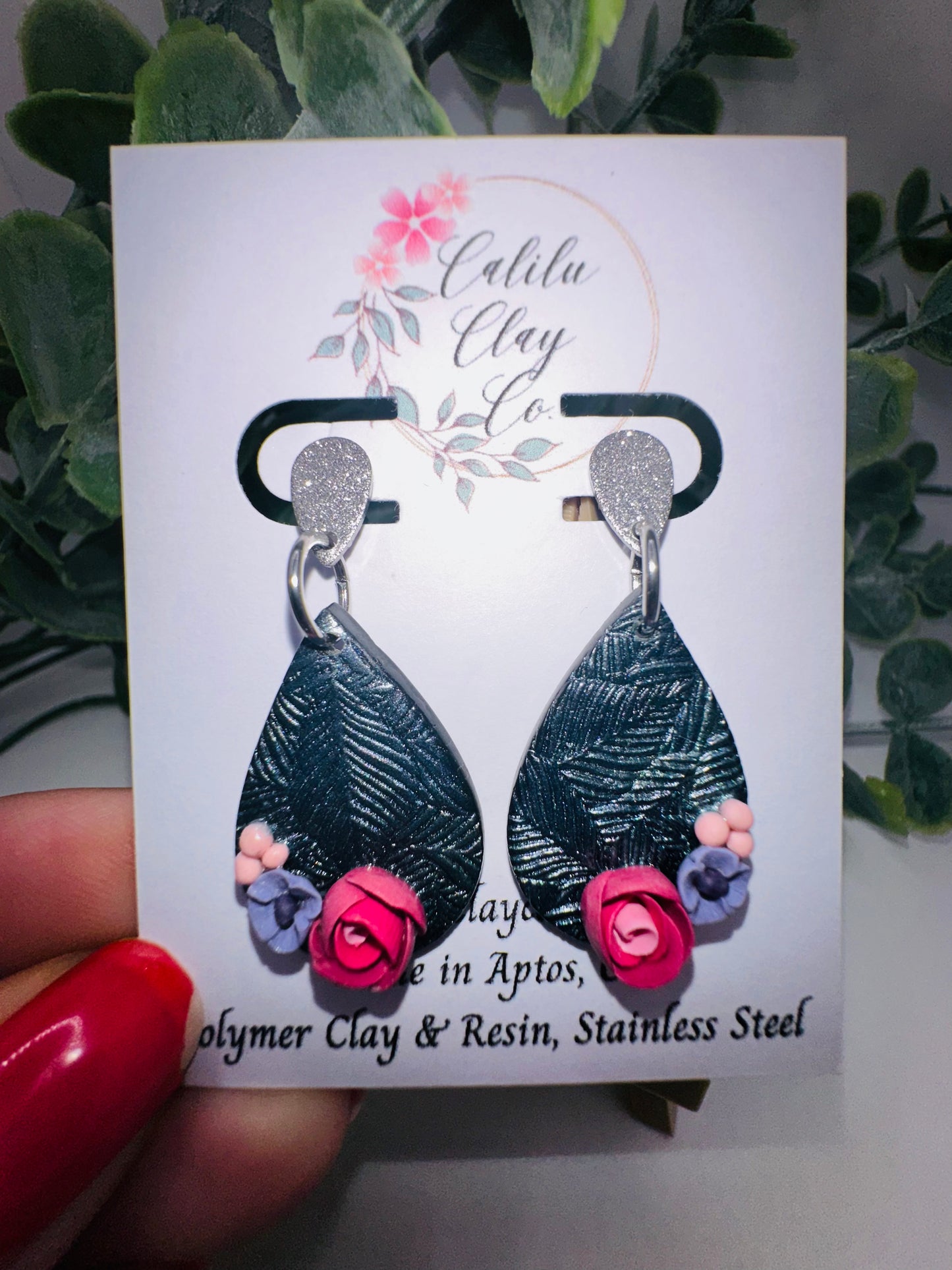 Pink and Purple Rose Teardrop Dangles