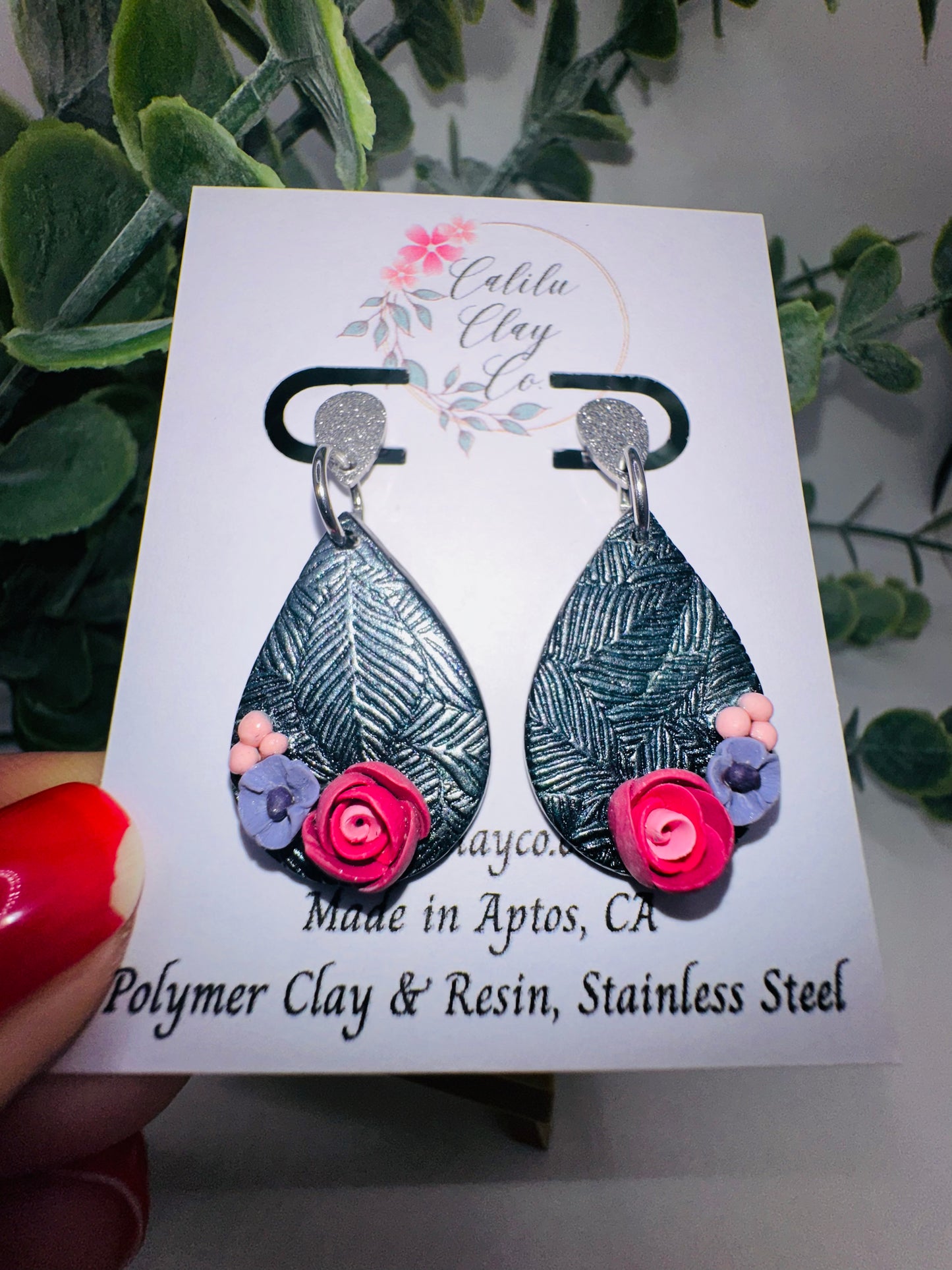 Pink and Purple Rose Teardrop Dangles