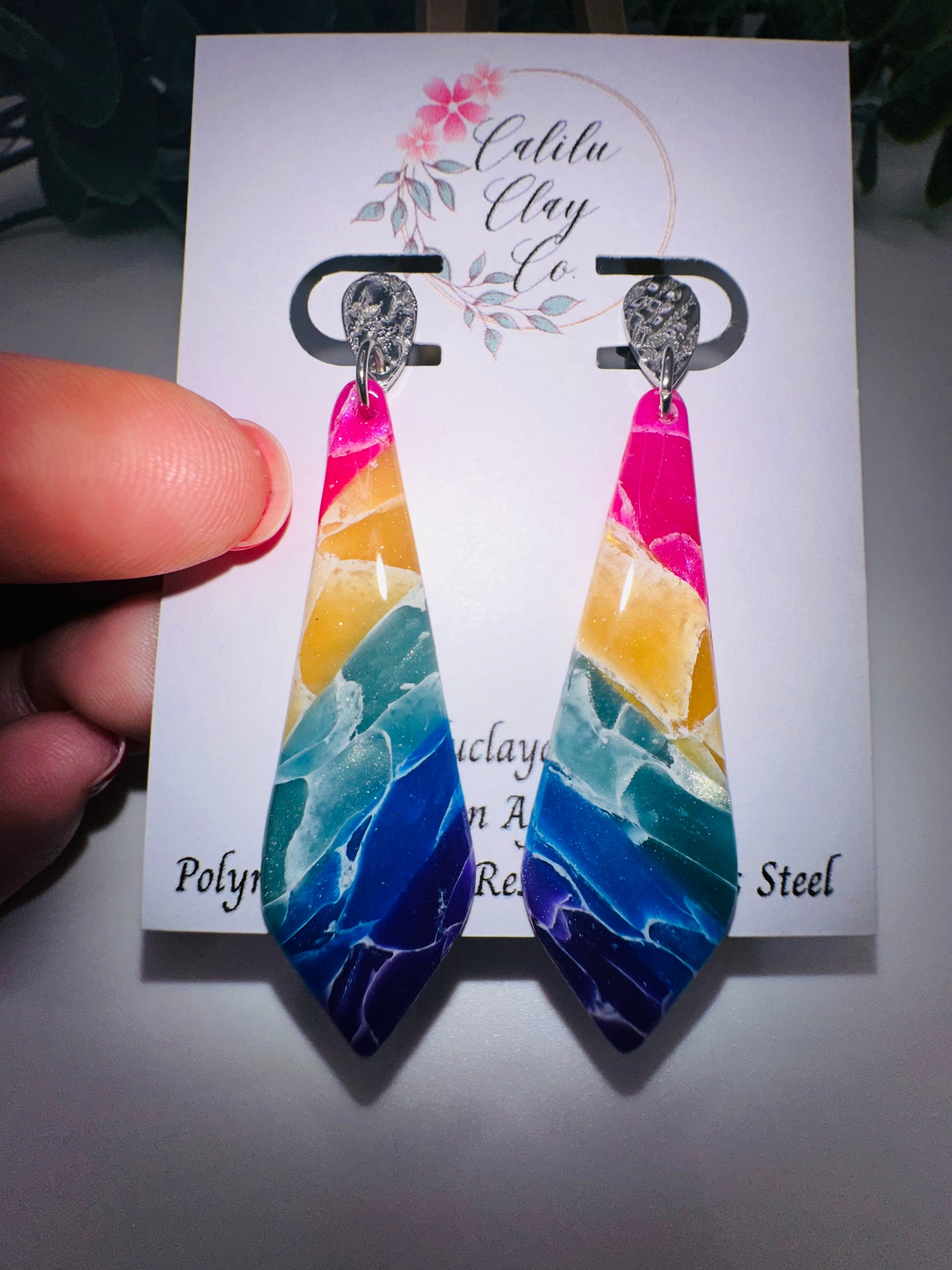 Rainbow Marbled Bar Dangles