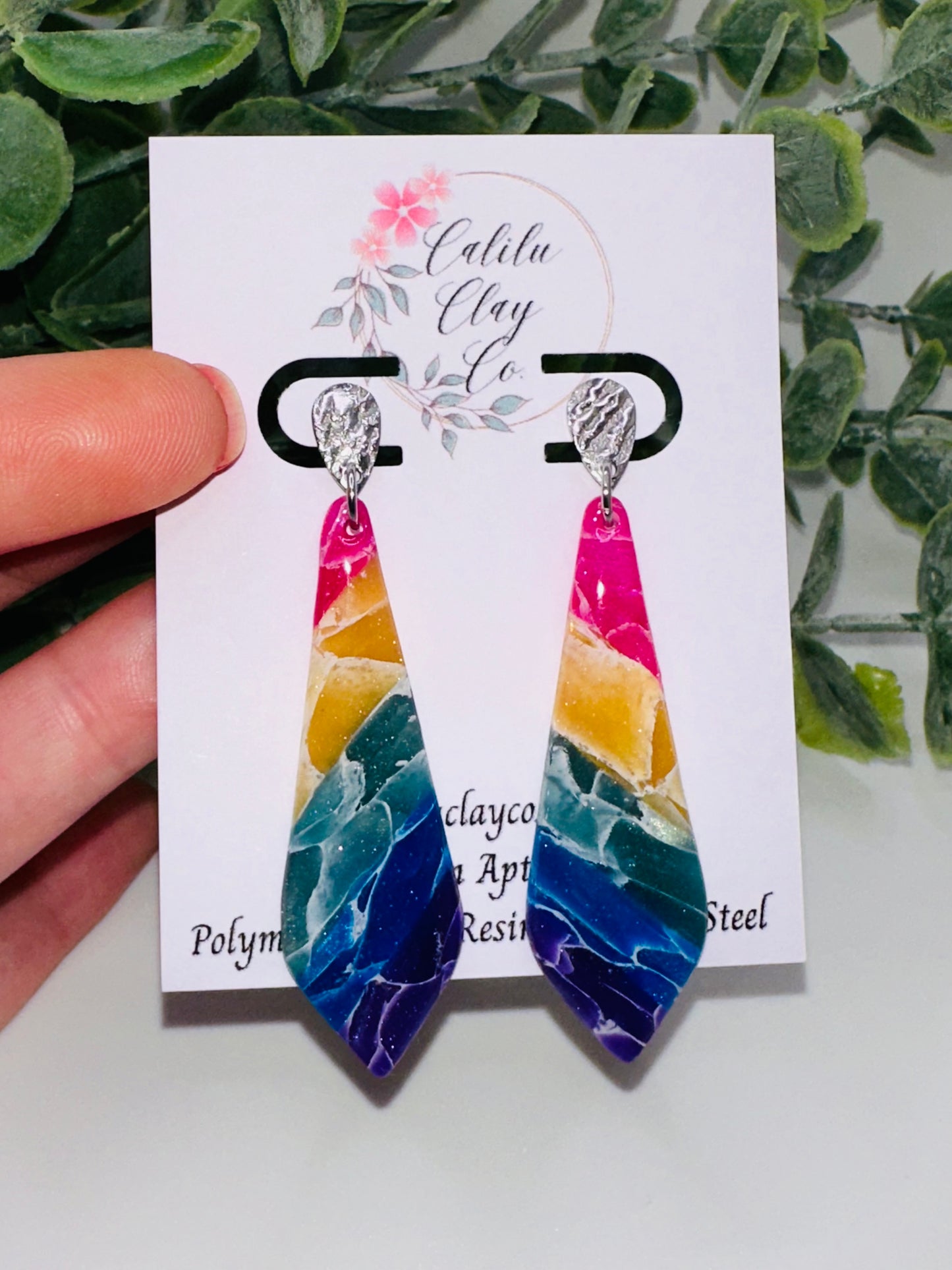 Rainbow Marbled Bar Dangles