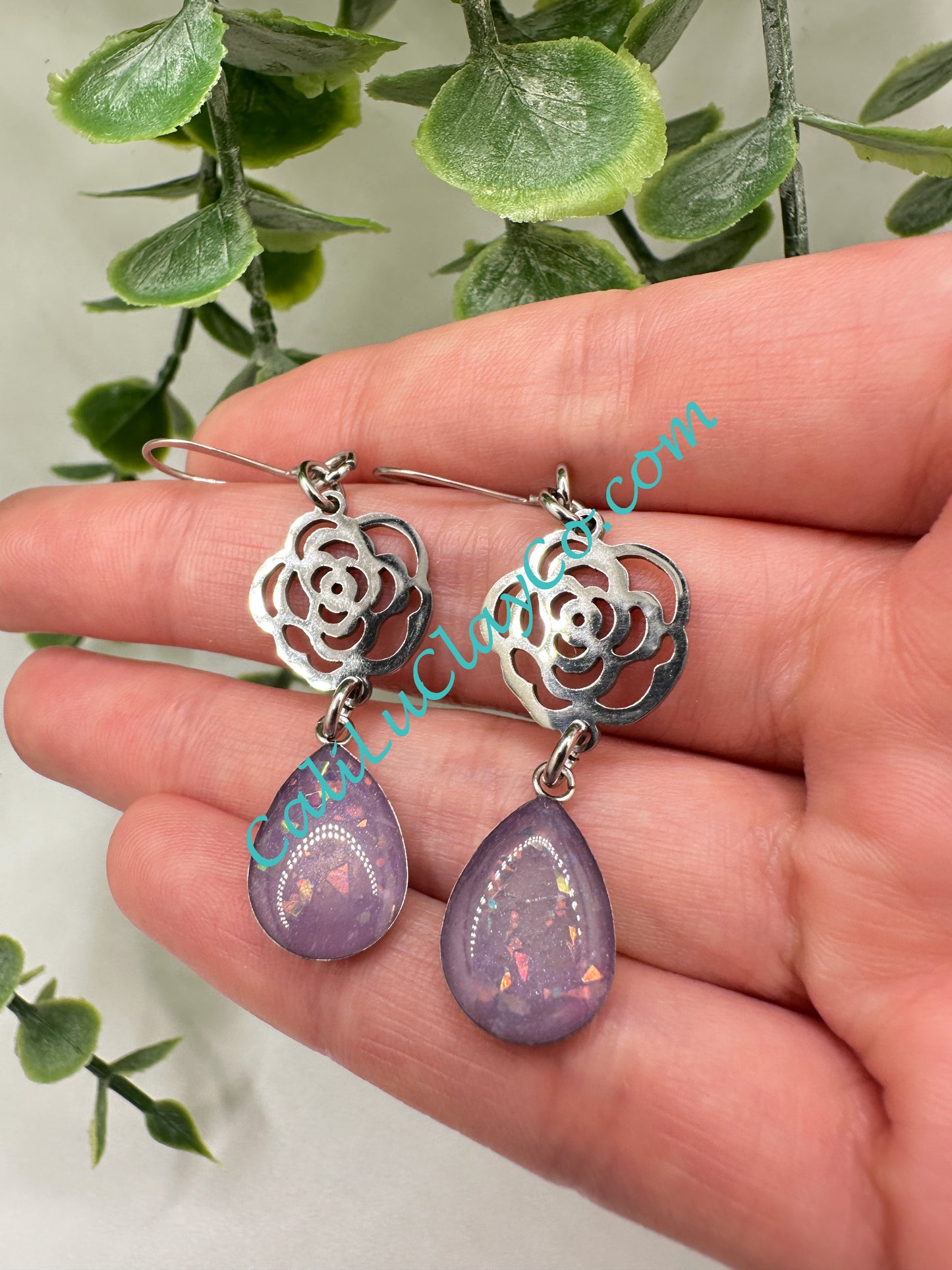 Stainless Steel Rose Drops with Resin Opals Earrings