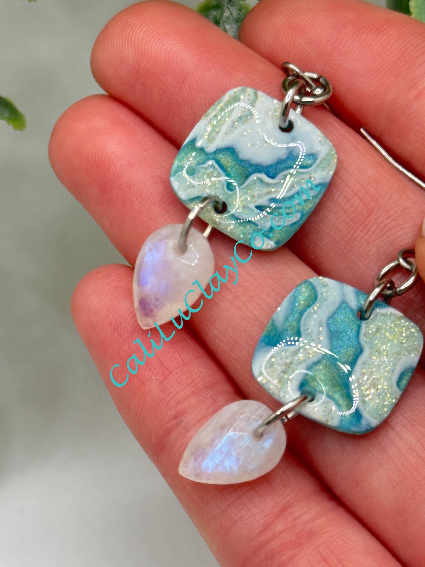 Reversible Ocean Story Earrings with Moonstones #1