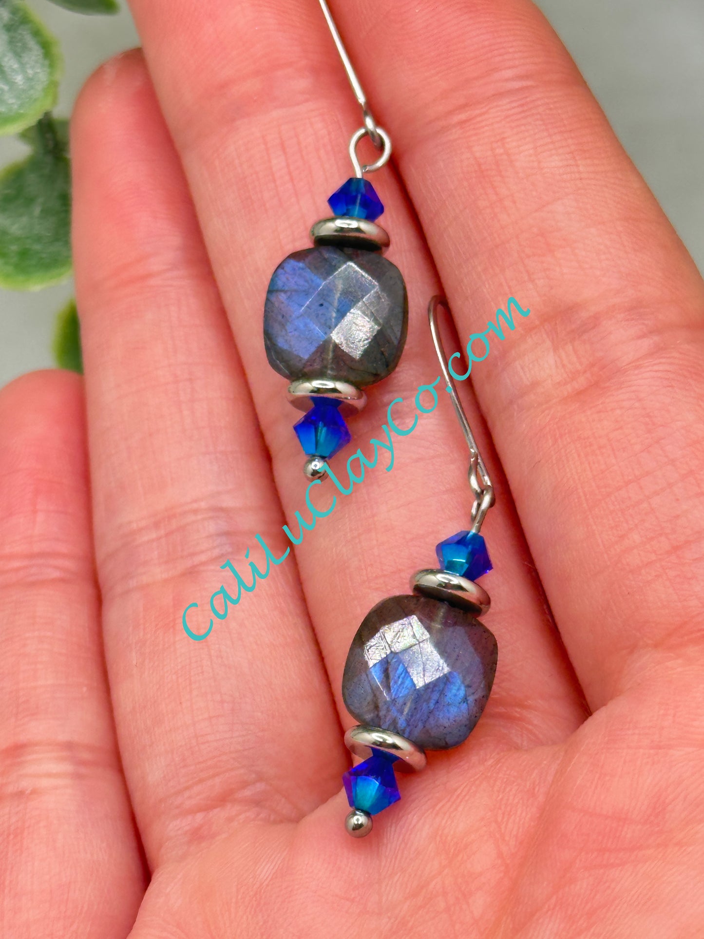 Labradorite & Swarovski Square Drop Earrings