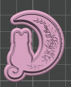 Cat on Floral Moon Cookie Cutter / Polymer Clay Cutter