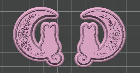 Cat on Floral Moon Cookie Cutter / Polymer Clay Cutter