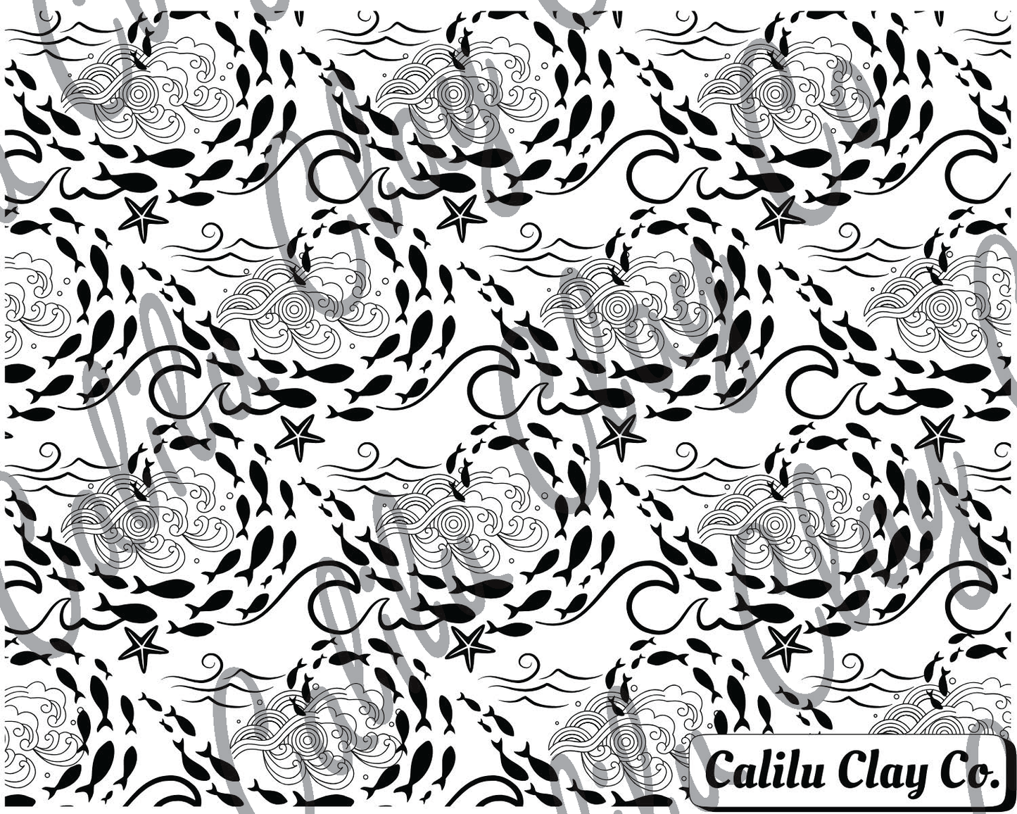 Fish Waves Polymer Clay Water-Soluble Transfer Sheet