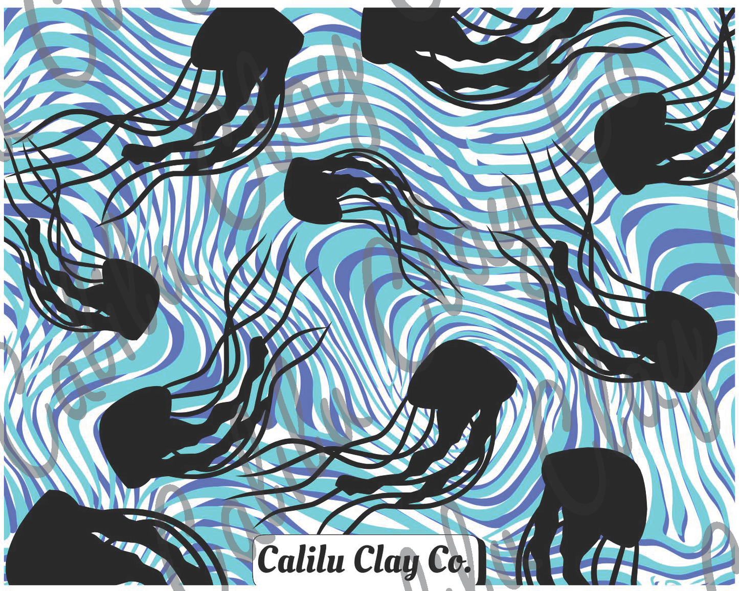 Jellyfish and Teal Swirls Polymer Clay Water-Soluble Transfer Sheet