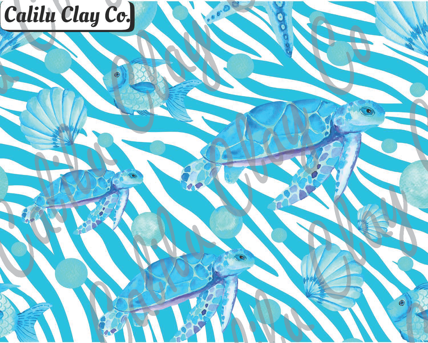 Seaturtles And Wavy Lines Polymer Clay Water-Soluble Transfer Sheet