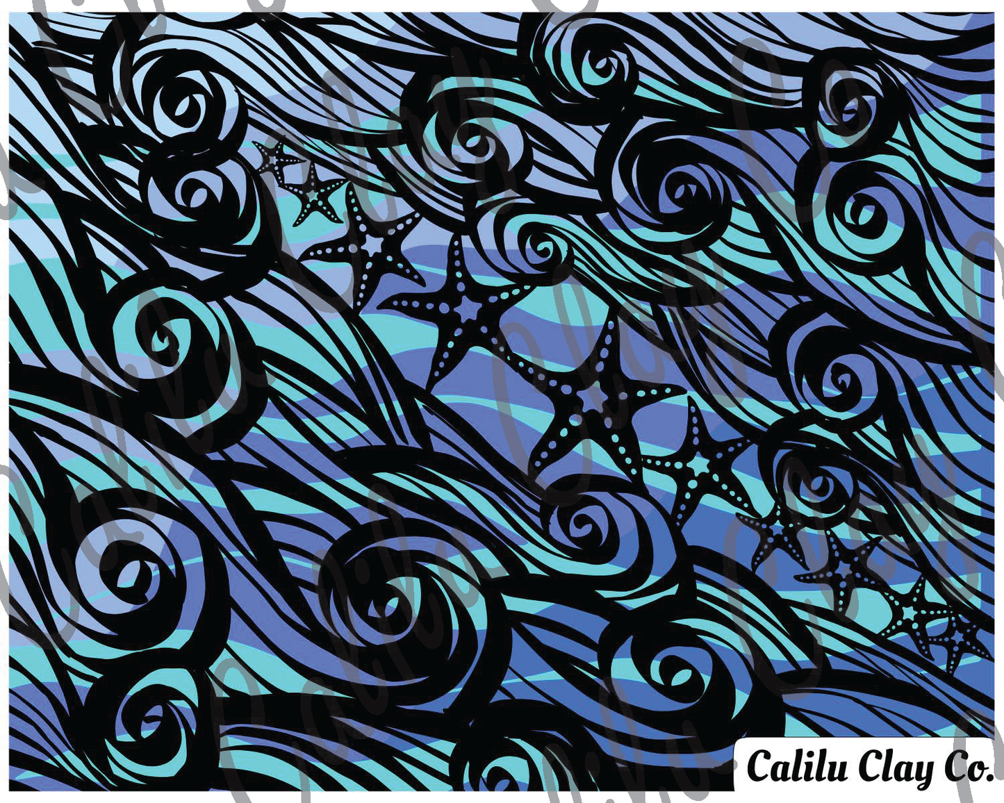 Starfish Swirly Waves Polymer Clay Water-Soluble Transfer Sheet