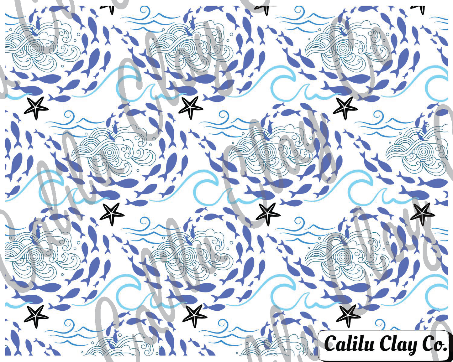 Fish Waves Polymer Clay Water-Soluble Transfer Sheet