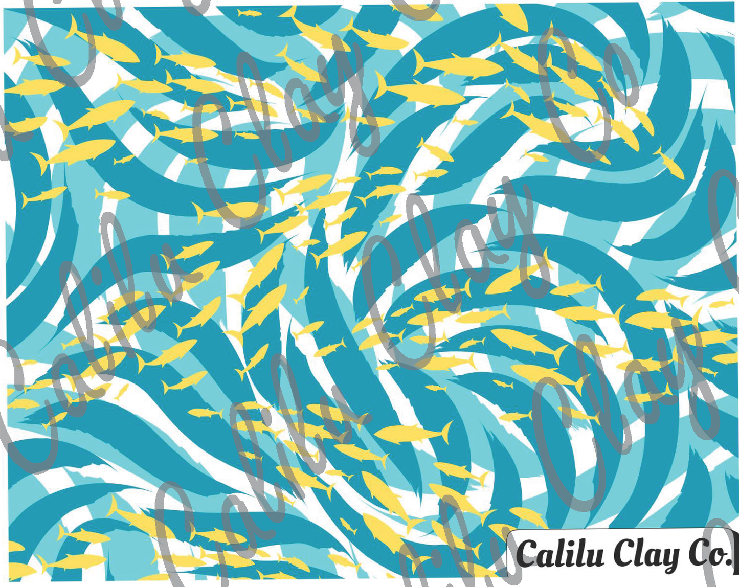 School of Fish Blue Waves Polymer Clay Water-Soluble Transfer Sheet