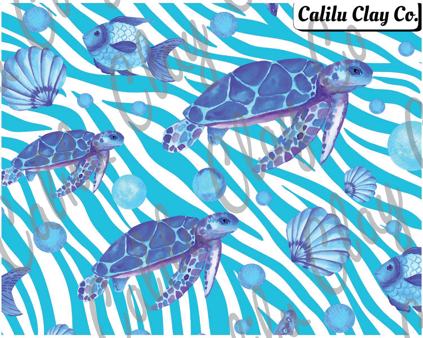 Seaturtles And Wavy Lines Polymer Clay Water-Soluble Transfer Sheet