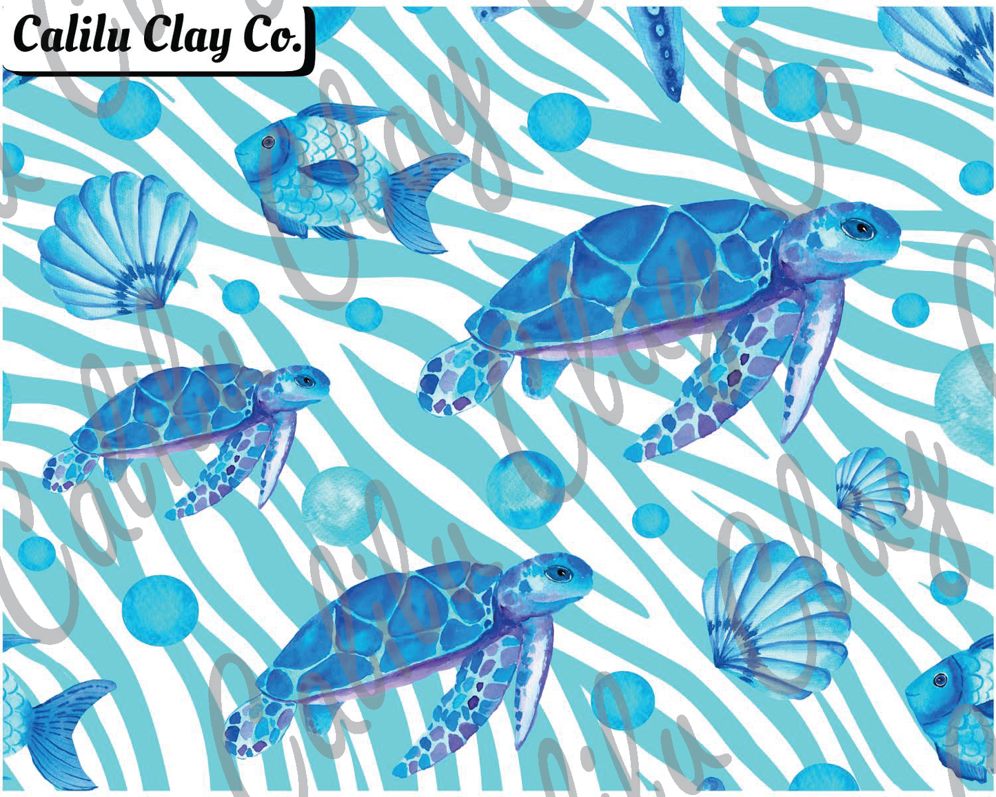 Seaturtles And Wavy Lines Polymer Clay Water-Soluble Transfer Sheet