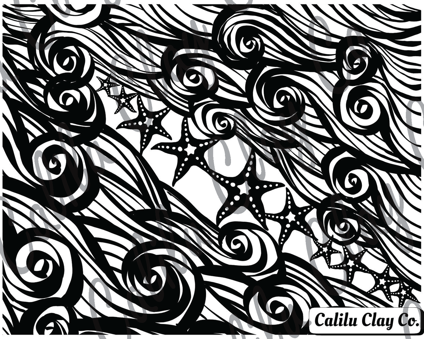 Starfish Swirly Waves Polymer Clay Water-Soluble Transfer Sheet
