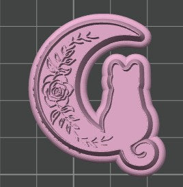 Cat on Floral Moon Cookie Cutter / Polymer Clay Cutter