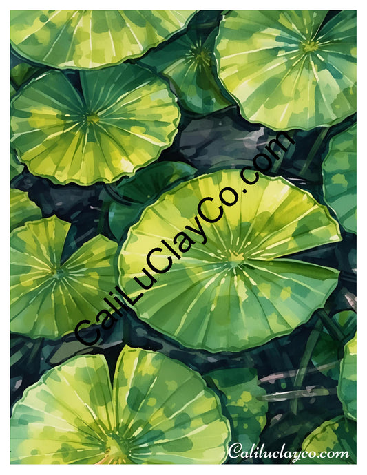 Lily Pads #1 Left & Right Polymer Clay Water-Soluble Transfer Sheet / Tattoo Paper