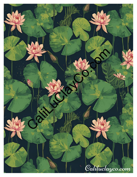 Lily Pads #2 Left & Right Polymer Clay Water-Soluble Transfer Sheet / Tattoo Paper