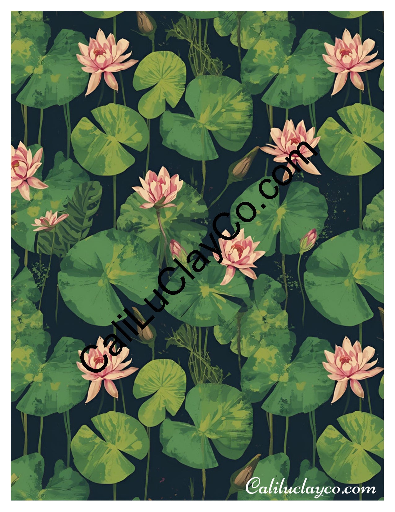 Lily Pads #2 Left & Right Polymer Clay Water-Soluble Transfer Sheet / Tattoo Paper