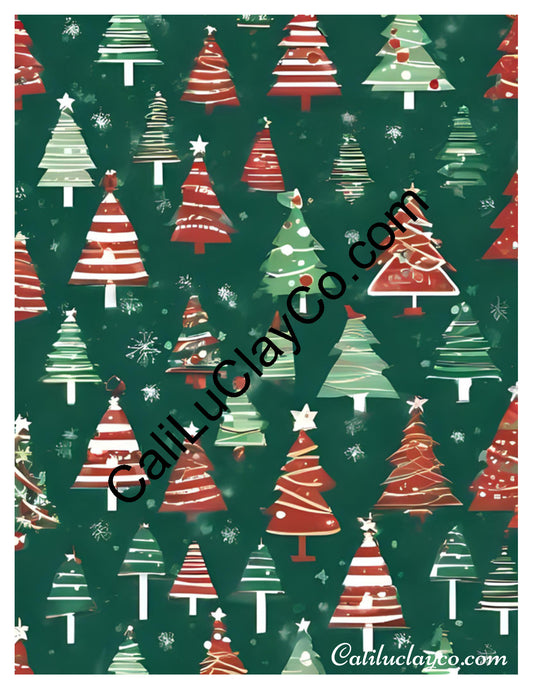 Christmas Trees #1 Left & Right Polymer Clay Water-Soluble Transfer Sheet / Tattoo Paper