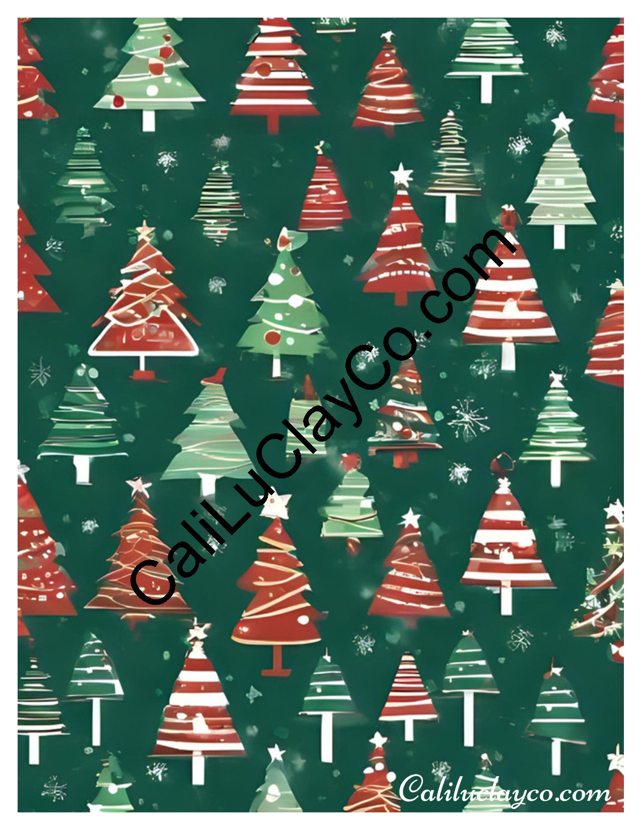 Christmas Trees #1 Left & Right Polymer Clay Water-Soluble Transfer Sheet / Tattoo Paper