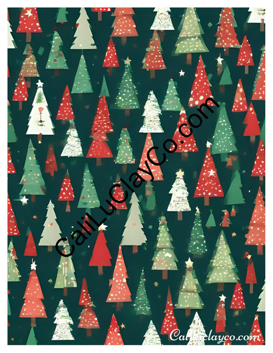 Christmas Trees #2 Left & Right Polymer Clay Water-Soluble Transfer Sheet / Tattoo Paper