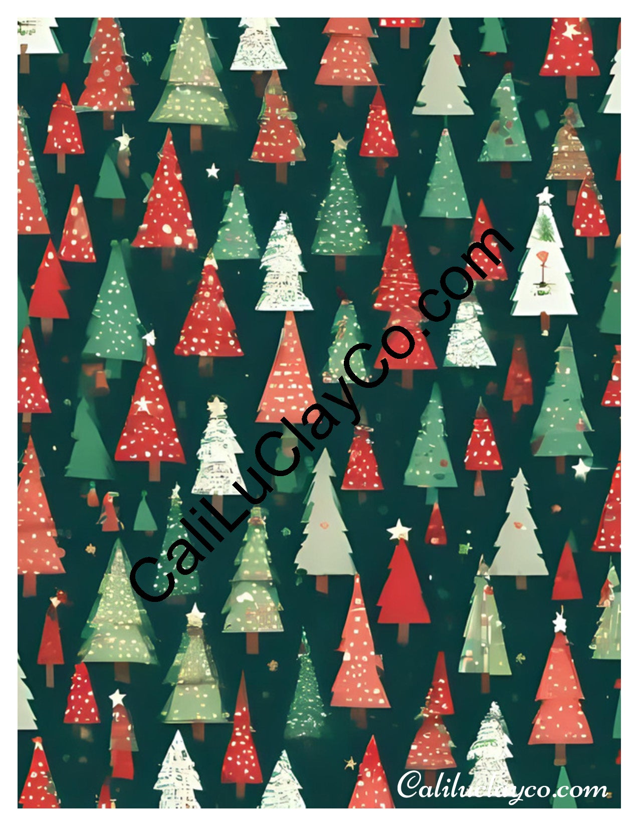 Christmas Trees #2 Left & Right Polymer Clay Water-Soluble Transfer Sheet / Tattoo Paper