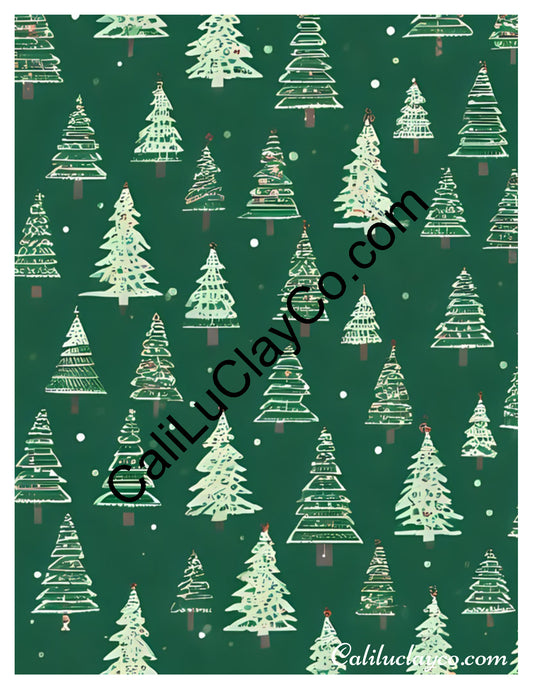 Christmas Trees #3 Polymer Clay Water-Soluble Transfer Sheet / Tattoo Paper
