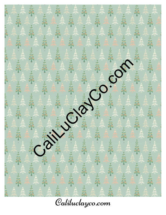 Christmas Trees #4 MULTI Left & Right Polymer Clay Water-Soluble Transfer Sheet / Tattoo Paper