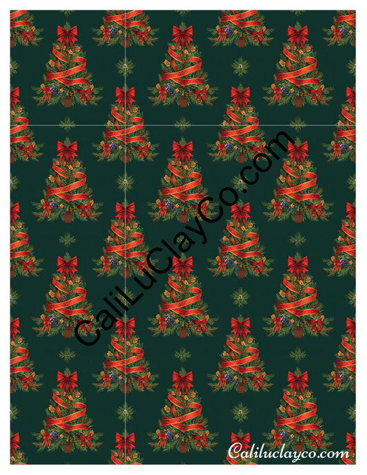 Christmas Trees #5 MULTI Left & Right Polymer Clay Water-Soluble Transfer Sheet / Tattoo Paper