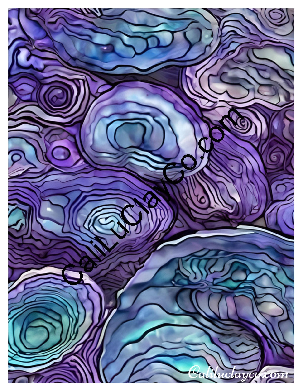Purple & Teal Stones #45 Left & Right Polymer Clay Water-Soluble Transfer Sheet / Tattoo Paper