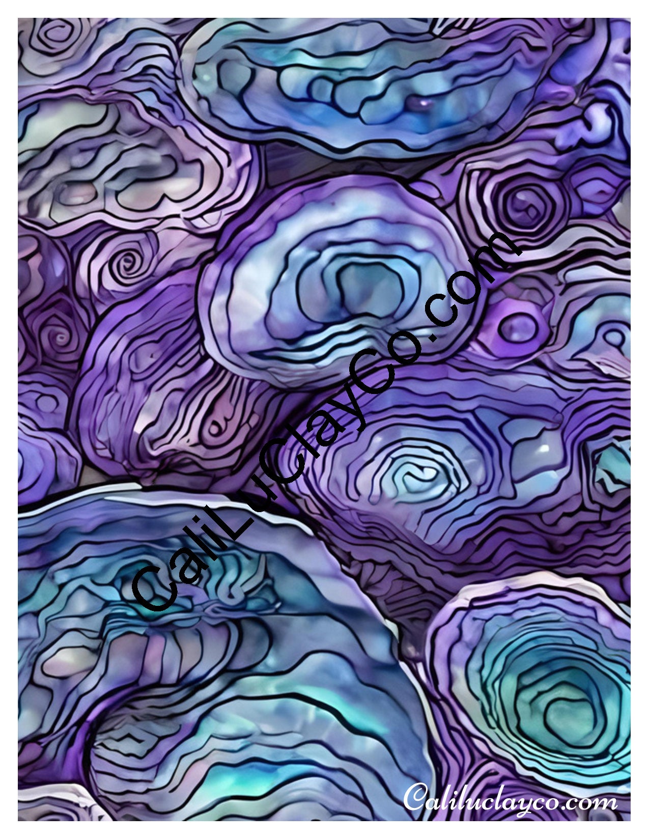 Purple & Teal Stones #45 Left & Right Polymer Clay Water-Soluble Transfer Sheet / Tattoo Paper