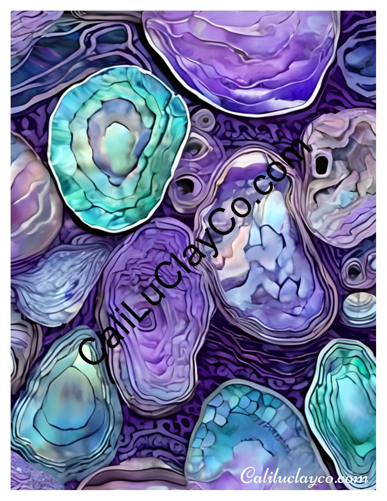 Purple & Teal Stones #46 Left & Right Polymer Clay Water-Soluble Transfer Sheet / Tattoo Paper