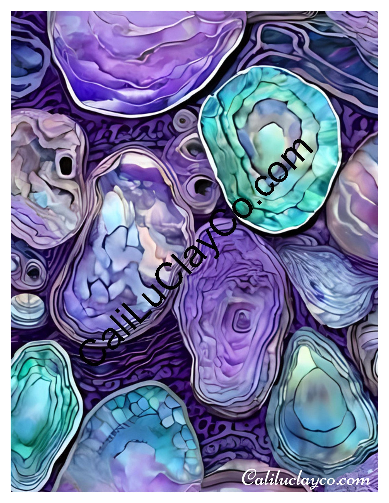 Purple & Teal Stones #46 Left & Right Polymer Clay Water-Soluble Transfer Sheet / Tattoo Paper