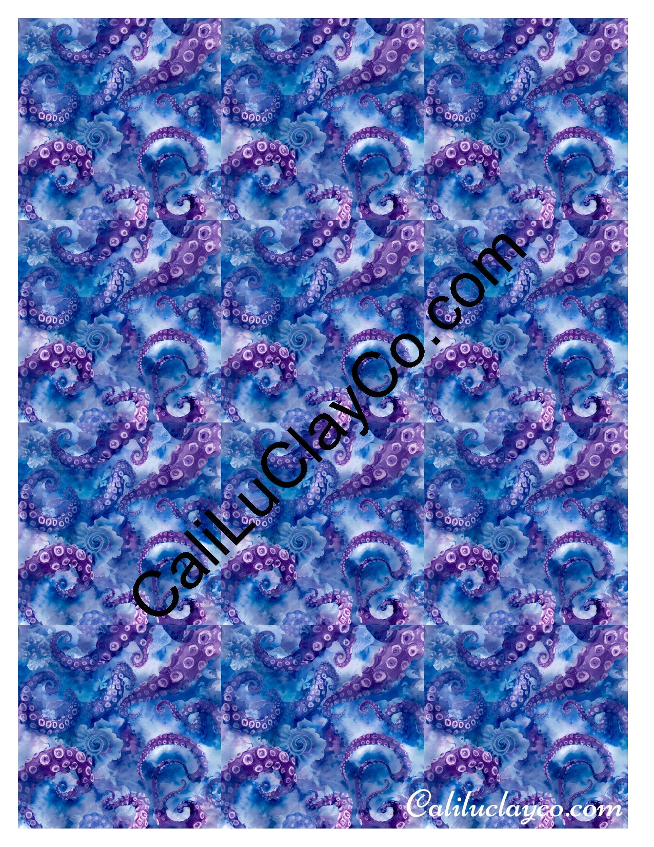 Purple Tentacles MULTI Pattern Polymer Clay Water-Soluble Transfer Sheet / Tattoo Paper