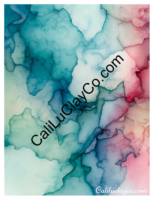Watercolor Marbling Left & Right Polymer Clay Water-Soluble Transfer Sheet / Tattoo Paper