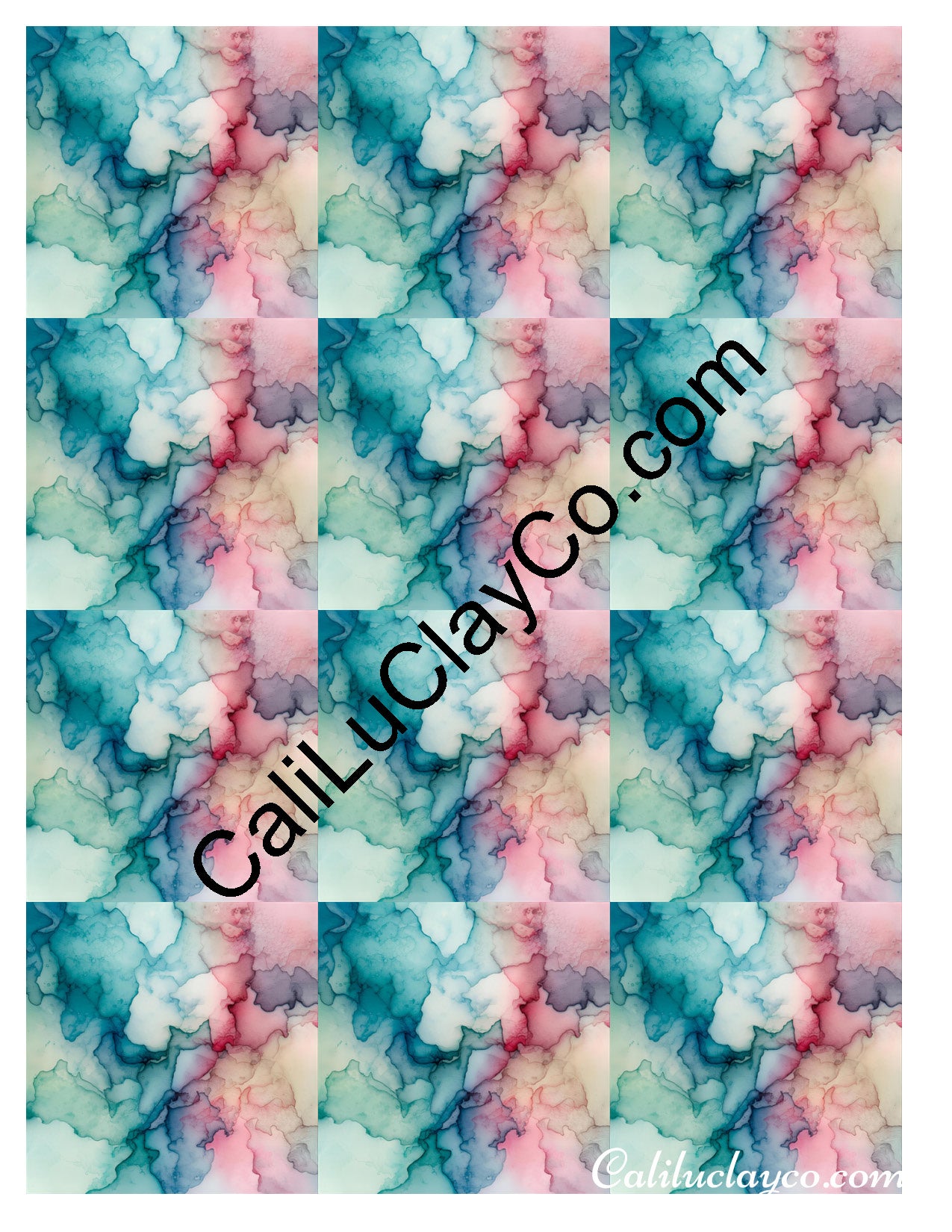 Watercolor Marbling MULTI Left & Right Polymer Clay Water-Soluble Transfer Sheet / Tattoo Paper