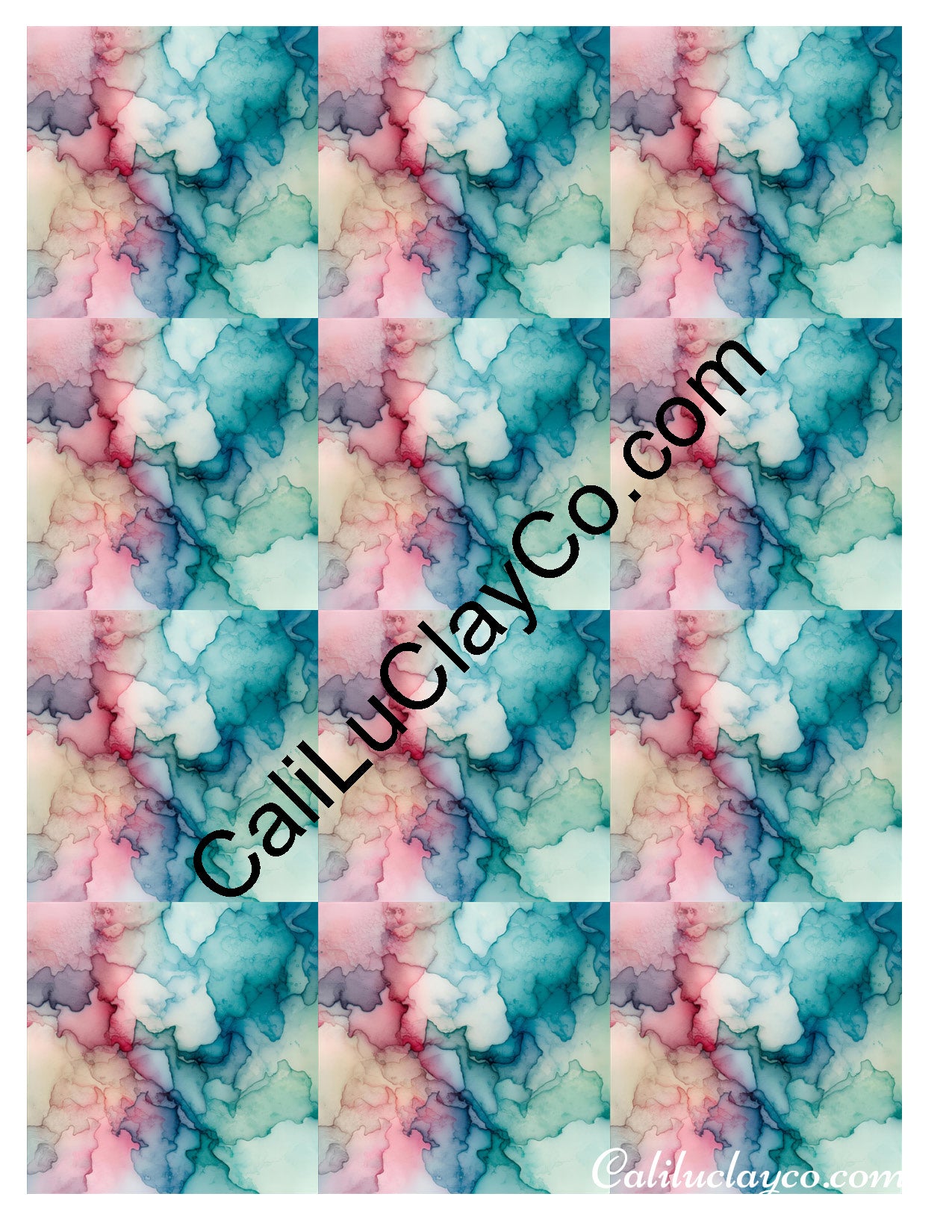 Watercolor Marbling MULTI Left & Right Polymer Clay Water-Soluble Transfer Sheet / Tattoo Paper