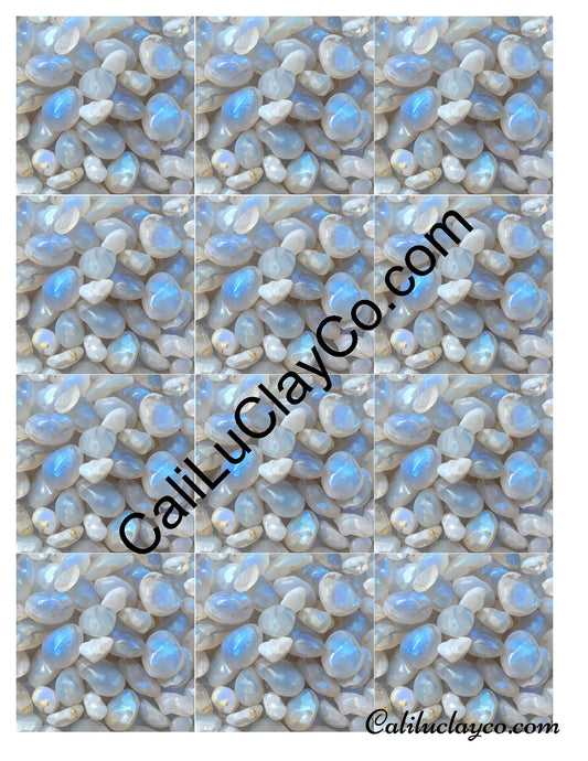 Moonstones #4 MULTI Left & Right Polymer Clay Water-Soluble Transfer Sheet / Tattoo Paper