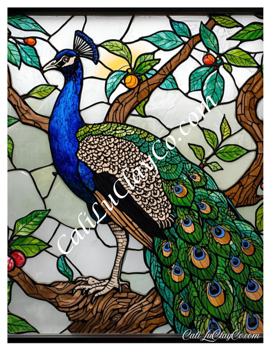 Peacock in Tree Pattern Original Size (Left & Right) Polymer Clay Water-Soluble Transfer Sheet / Tattoo Paper